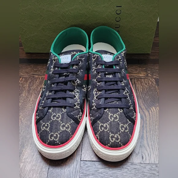 $750 Brand New Gucci Tennis 1977 Men Sneakers Black Web US 15.5 G 14.5 - Picture 2 of 12